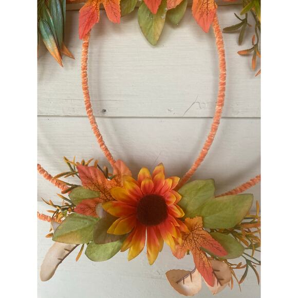 Fall Pumpkin Frame Wreath | Sunflower Autumn Door Décor | Floral Pumpkin Wreath - Picture 3 of 8